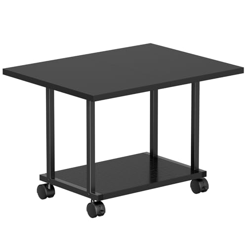 Asgolion Printer Table, 2-Tier Under Desk Printer Stand, Printer Cart | Printer Stand with Wheels, Printer Shelf for Small Spaces, Printer Cart for Home Office, Black - color: Black, size: Standard without Charger