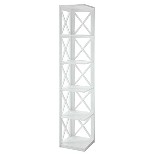 Convenience Concepts Oxford Corner Bookcase 12" - 5-Tier Slim Farmhouse Bookcase for Modern Living & Family Room, Media Storage Organizer for Home Office Library, Tall Shelving Unit, White - color: White