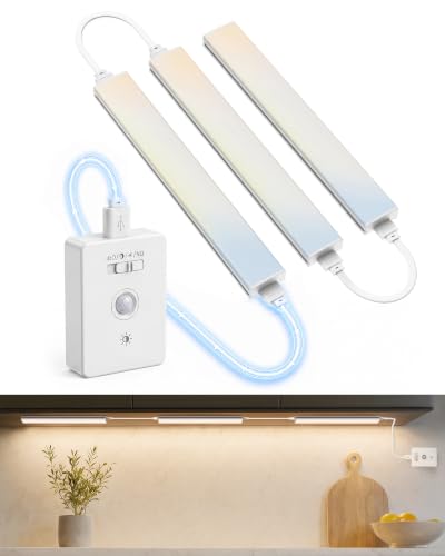 EZVALO Wireless Under Cabinet Lighting System, Ultra-Bright Task Lighting | 360LM, Motion Sensor, 5000mAh Rechargeable Switch Controller, 3Pcs x12 Inch, Dimmable, 3 Color Temps, 4 Work Modes