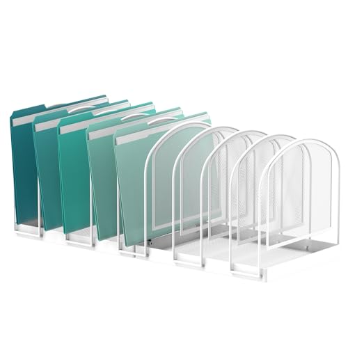 9-Section File Organizer for Desk, Metal File Folder Holder, White | 9 Vertical Compartments with Sturdy Metal Base for Office Documents Books Magazines and Laptop - color: White, size: 9 Section