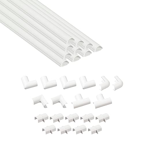 D-Line Half Round Cord Hider, Patented Cable Cover, Hide TV Wall Mount Wires, Raceway for Cords, Decorative Wire Covers, Paintable, Adhesive Cable Concealer, 10x 0.78in W x 0.39in H x 15.7in L, White - color: White, size: 0.78in (W) x 0.39in (H)