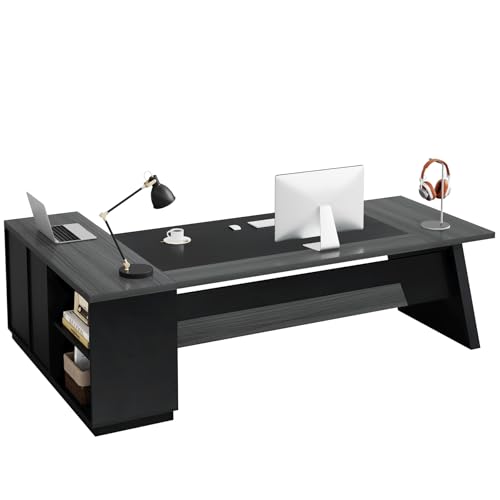 Tribesigns L-Shaped Executive Desk, 78-Inch Modern Office Desk with Drawers and Lateral File Cabinet, Large Bussiness Furniture with Storage Shelves, Workstation for Home Office (Grey + Black) - color: Grey + Black