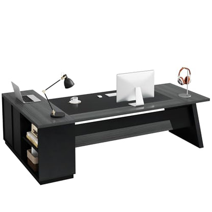 Tribesigns L-Shaped Executive Desk, 78-Inch Modern Office Desk with Drawers and Lateral File Cabinet, Large Bussiness Furniture with Storage Shelves, Workstation for Home Office (Grey + Black) - color: Grey + Black