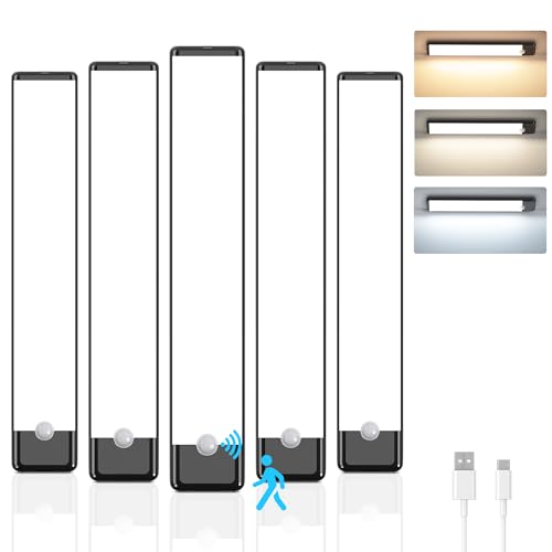 5-Pack Motion Sensor Under Cabinet Light, 3 Color Temperature Dimmable Rechargeable Magnetic Closet Light 7.9 inch Wireless Under Counter Light, Black - color: Black, size: 7.9 inch