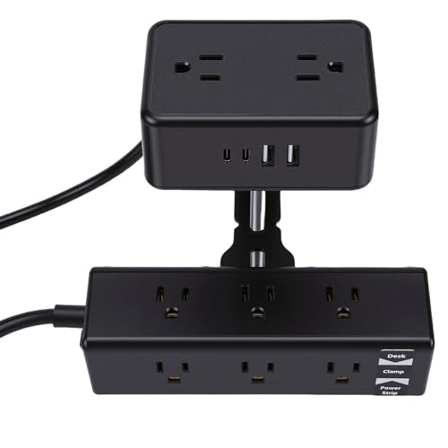 Luocute 17 in 1 Desk Clamp Power Strip, Dual Layer Protector Desktop Mount Power Strip with 13 AC Outlets 2 USB A 2 USB C Ports, 1500W 12A Fast Charging Station for Home Office (US Plug)