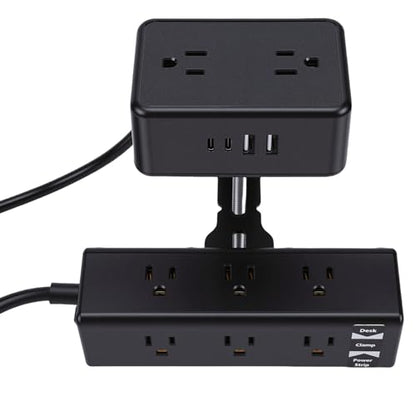 Luocute 17 in 1 Desk Clamp Power Strip, Dual Layer Protector Desktop Mount Power Strip with 13 AC Outlets 2 USB A 2 USB C Ports, 1500W 12A Fast Charging Station for Home Office (US Plug)