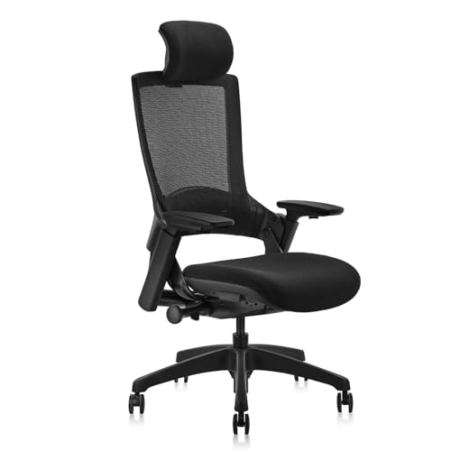 CLATINA Mesk Ergonomic Office Chair with Adjustable Depth Seat Height 2D Head 3D Arm Rest and Lumbar Support, Swivel Executive Computer Task Chair for Home Office Conference Room, Black - color: Black-mesh, size: 1 pack-With headrest