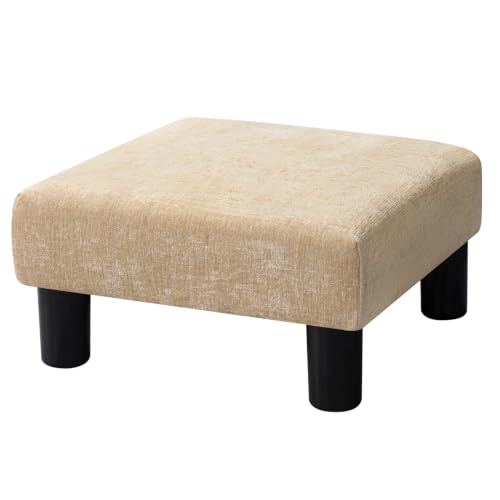 Joveco Small Foot Rest Stool Ottoman, 15" Fabric Square Footstool Upholstered Footrest for Chair, Under Desk, Office, Living Room, Wheat - color: Wheat