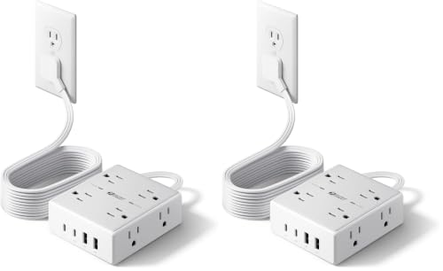 SUPERDANNY Extension Cord,Flat Plug Surge Protector Power Strip,10Ft (Pack of 2) - color: White, size: 10FT-15W Standard Charge (Pack of 2)