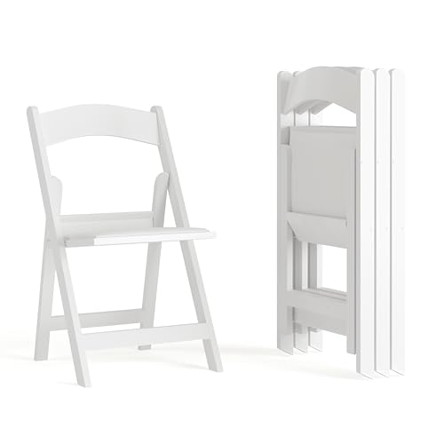 Flash Furniture Hercules Series Folding Chair - White Resin - Set of 4, 800LB Weight Capacity, Comfortable, Light Weight - color: White, size: Set of 4, style: Classic