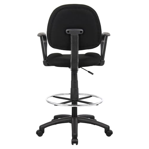 Ergonomic Drafting Chair Black Mid Back Swivel Tall Task Stool Adjustable Foot Ring Loop Arms Mesh Back High Desk Seat for Studio Reception Counter Home Office Lab Architect Workstation
