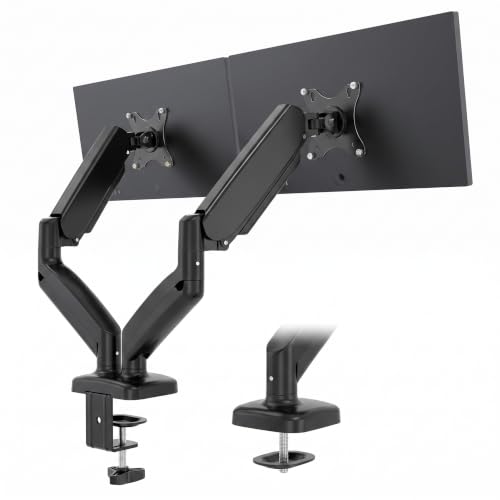OLIXIS Dual Monitor Stand for Desk, Gas Spring Monitor Arm for 2 Monitors Max 32 Inches, Fully Adjustable Double Mount, VESA Mount with C-Clamp/Grommet Base, Holds Screen 17.6 lbs - color: Inky, size: Dual Arm