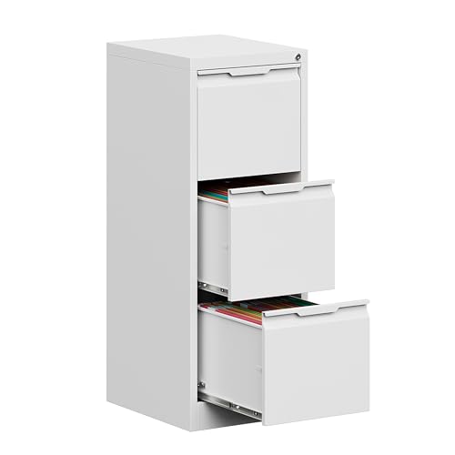 3 Drawer File Cabinet with Lock,Vertical Filing Cabinets for Home Office,Heavy Duty Metal File Cabinet for Hanging A4/Letter/Legal Size File,Vertical File Cabinet 15" W X 17.8" D X 38.3" H-White - color: White, size: 3 Drawer-Vertical-15"W