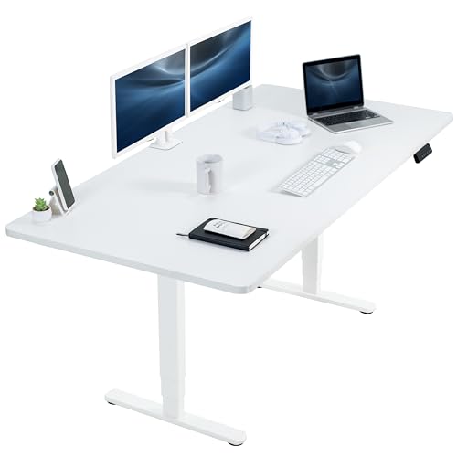 VIVO White 71 x 36 in Standing Desk, DESK-KIT-2W7W-36 | Electric, Dual Motor, Holds 220 lbs, Sit Stand, Height Adjustable, Extra Deep Table Top, Memory, 2B Series, White Frame - color: White Top / White Frame, size: 71 x 36