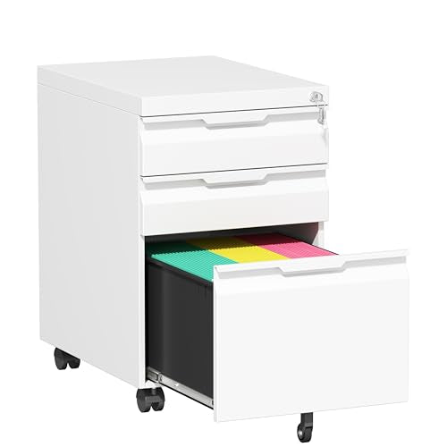 Bestoo Mobile File Cabinet, 3 Drawers Filing Cabinet with Wheels - color: White, size: 3Drawer-Mobile-24.2"H