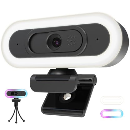 saylas 2K Webcam with Lights, HD Webcam for PC, 2K@60FPS Web cam with Microphone, 65° FOV, Autofocus, Noise Cancellation, Privacy Cover, Web Camera for Computer/Laptop, USB Streaming Computer Camera - color: 2K with light/65° FOV