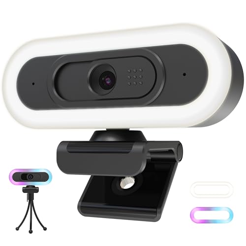 saylas 2K Webcam with Lights, HD Webcam for PC, 2K@60FPS Web cam with Microphone, 65° FOV, Autofocus, Noise Cancellation, Privacy Cover, Web Camera for Computer/Laptop, USB Streaming Computer Camera - color: 2K with light/65° FOV