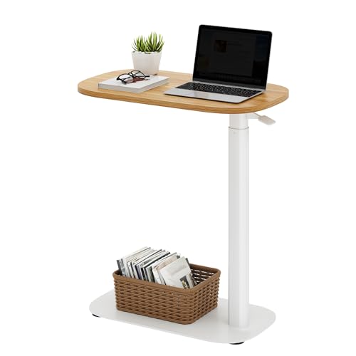SANODESK 24''Standing Desk Pneumatic Height Adjustable Mobile Overbed Table | Desk Laptop Desk,Bedside Table,Computer Cart for Home Office Computer Workstations Small Spaces,23.6" W x 13.8" D,Maple - color: Maple, size: 24x14