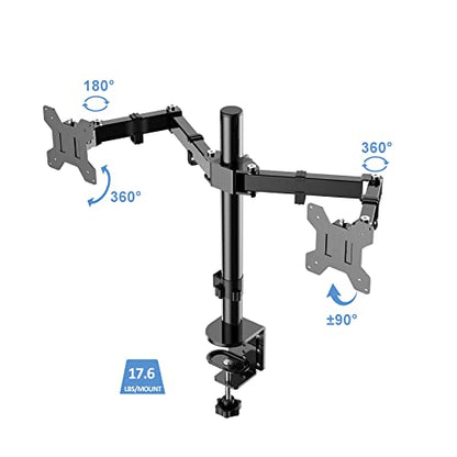Rocelco Premium Desk Computer Monitor Mount - Standard Pattern Fits 13" - 27" LED LCD Dual Flat Screen - Double Articulated Full Motion Adjustable Arm - Grommet and C Clamp - Black (R DM2) - style: 2 Monitor