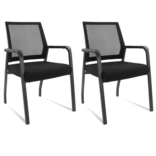 Desk Chair No Wheels, Arm Chair with Ergonomic Lumbar Support and Thickened Seats Cushion, Waiting Room Chairs for Office School Church Guest Reception, 2 Pack Black - color: Fixed Back, size: 2 Pack
