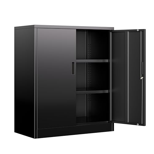 BESFUR Metal Garage Storage Cabinet with 2 Locking Doors and 2 Adjustable Shelves, 36" Black Metal Short Storage Cabinet for Home Office,Garage,School,Utility Room - color: Black, size: 36"H x 31.5"W x 15.8"D