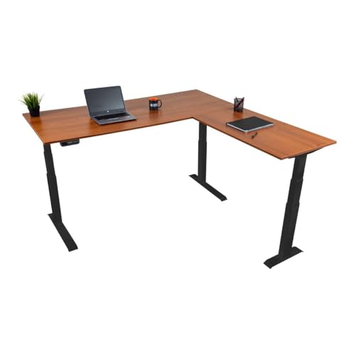 S STAND UP DESK STORE Triple Motor Electric L-Shaped Corner Standing Desk with EZ Assemble Frame (Black Frame/Teak Top, 71in W x 71 inch D - color: Black Frame/Teak Top