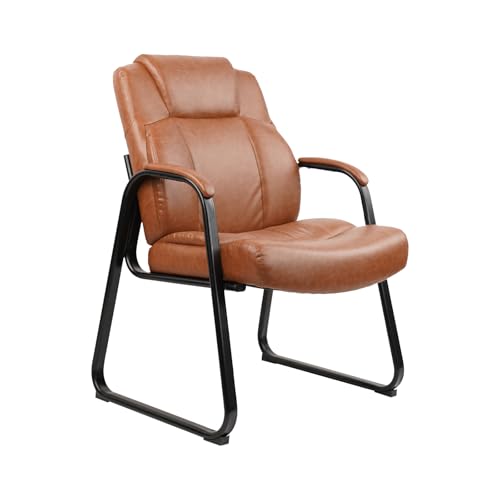 CLATINA Big and Tall Office Chair 500lbs Leather Reception Chair with Bonded Padded Armrest Wide Seat Desk Chair No Wheels for Reception Conference Waiting Room Side Office Home, Brown - color: Brown, size: 1 Pack