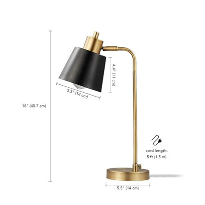 Globe Electric 18" Matte Brass Desk Lamp with Matte Black Metal Shade | Adjustable pivot joint, metal shade, rotary switch, requires 1 E26 60W bulb (sold separately), 61000055 - color: Matte Black Metal