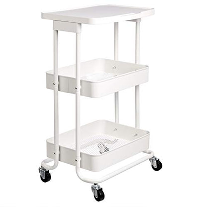 Amazon Basics 2-Tier Rolling Metal Utility Cart with Shelf, Portable Multi-Functional Storage, White
