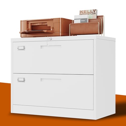 BYNSOE 2 Drawer Lateral File Cabinet Metal Filing Storage Cabinet with Lock Office Home Steel File Cabinet for A4 Legal/Letter Size File Cabinet Locked,Assembly Required (2 Drawer, White) - color: White, size: 2 Drawers
