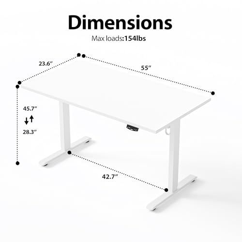 Agilestic Electric Height Adjustable Standing Desk, 55 Inch, White | Smooth Height Adjustment, Memory Presets, Hooks, Stable Steel Frame,154 lbs Capacity, Easy Assembly, Splice Board - color: White, size: 55 x 24 Inch