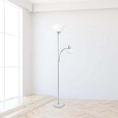 Simple Designs LF2000-SLV-LB 71.5" Traditional Floor Lamp with Adjustable Reading Light, LED Bulbs Included, Silver - color: Silver, size: Bulb Included, style: Bulb Included