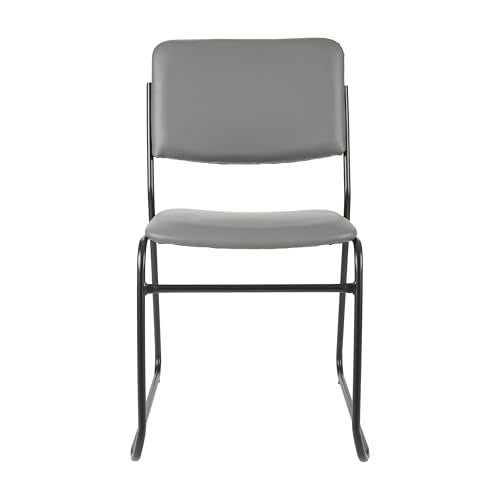 Flash Furniture Hercules Vinyl Stackable Chair with Sled Base, Gray, 5-Pack | Vinyl Upholstery, 500 LBS. Weight Capacity - color: Gray Vinyl/Black Frame, size: Set of 5