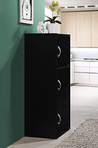 HODEDAH IMPORT 3-Shelf Bookcase Cabinet, Black - color: Black