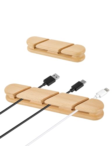 2pcs Natural Beech Wood Cable Holder Cord Organizer Easy Adhesive | 2-Slot & 3-Slot, Wood Cable Management for Home, Office, Phone Charging & USB Cables, Desk, Under Desk, Wall, Bedside & Car - color: light brown-2pcs