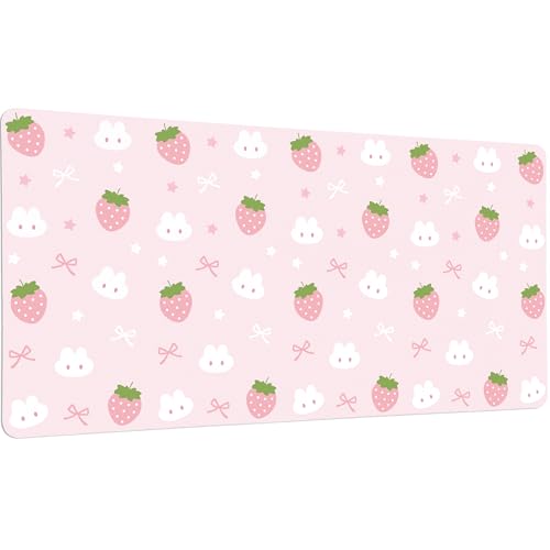 Pink Strawberry Desk Mat, Cute Extended Gaming Keyboard Mouse Pad, Large Office Desk Cover Mat Pad Deskmat, Non-Slip Leather Home Office Desk Mat Protector 27.6"x13.8" - color: Pink Strawberry, size: 27.6" x 13.8"