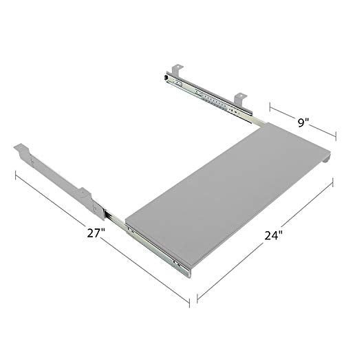 BenchPro Heavy 16-Gauge Powder Painted Steel Keyboard Tray - Under-Mount, Steel Construction, Slide Out Keyboard Mouse Holder - Powder Coated 9" D x 24" W - Grey - style: Metal Grey 24"