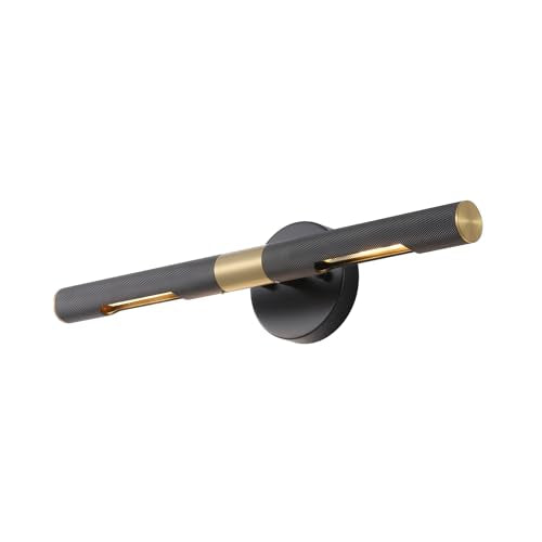 Modern Picture Light 19 inches Brushed Brass Gold Black Wall Sconce with Knurled Texture Cylinder Metal Shades Rotatable 360°Indoor Wall Lighting Fixture for Bathroom Vanity Lights Bedroom - color: 19 inches Gold/Black-Knurled Texture Shades