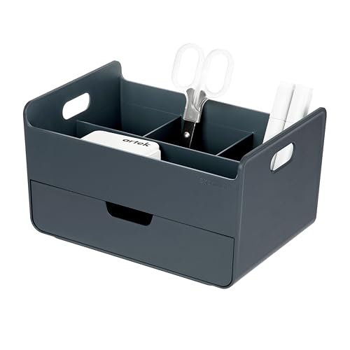 BLUE GINKGO Portable Desk Organizer, Blue, Made in Korea | 3 Compartments. Half Drawer. Everyday Storage. - color: BLUE, size: Portable