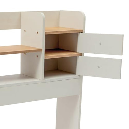 Desk Shelf 3 Tier Multipurpose Desktop Bookshelf with 2 Drawers Desktop Storage Organizer Desk Display Rack for Study Rooms Offices Bedrooms