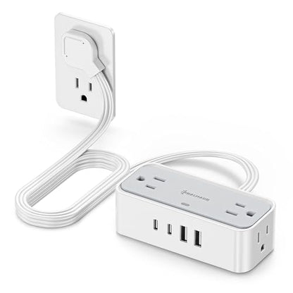 Surge Protector Power Strip, REALMADE 4 AC 4 USB Power Strip, Flat Plug Outlet Extender, 5Ft Extension Cord, Wall Mount Desk Charging for Home Office， Gray & White - size: 5FT
