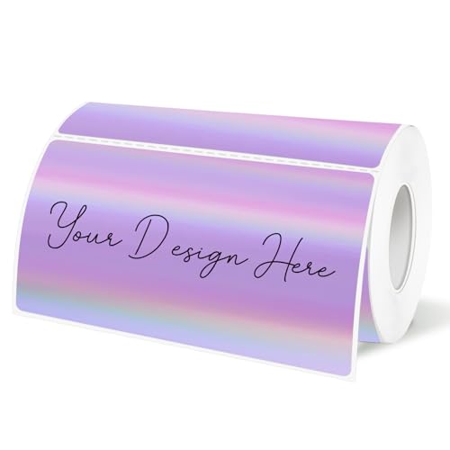 2x4 Inch Holographic Thermal Labels, Purple Direct Thermal Stickers Label, Self-Adhesive Glitter Thermals Printer Sticker Labels, Perforation Line Design- 200Pcs/1 Roll - color: Holographic Purple, size: 2*4 inch