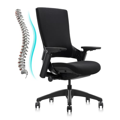 CLATINA Swivel Executive Computer Chair with 3D Armrest and Lumbar Support, Adjustable Ergonomic Fabric Backrest Task Chair for Home Office Conference Room - color: Black-fabric, size: 1 pack-No headrest