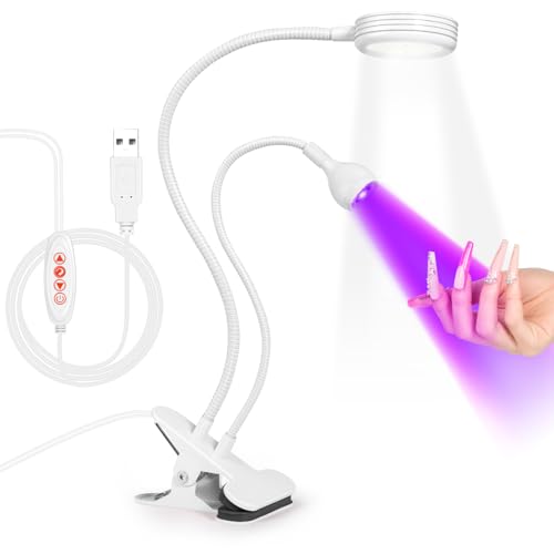 AORAEM UV LED Nail Lamp, Double-Headed Flash Cure Light, White | Curing Light for Gel Nails with Portable Gooseneck and Clamp, for Professional and Home DIY Salon - color: Gooseneck-White