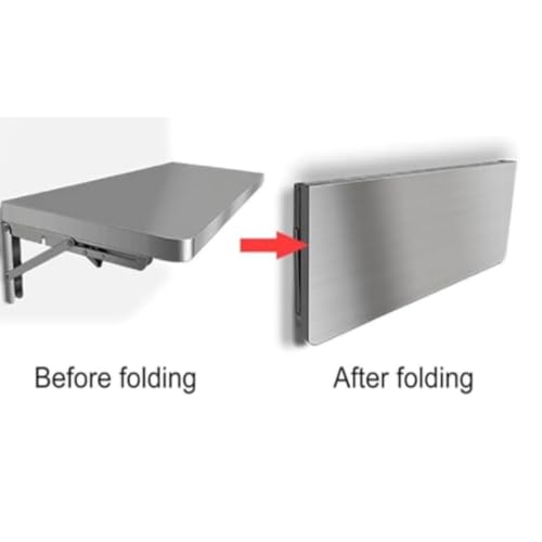 Stainless Steel Folding Wall Table Floating Desk Wall Mounted Fold Down Desk Workbench for Small Spaces Kitchen Office Balcony Laundry(50x40cm/20x16in) - size: 50x40cm/20x16in