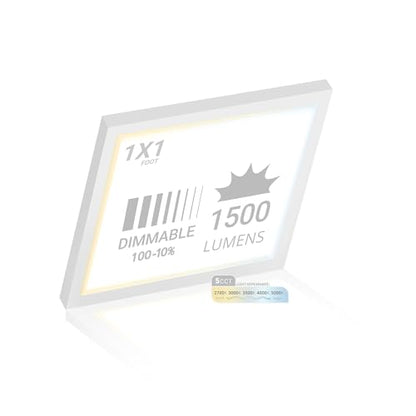 1x1 LED Light Panel Surface Mount Dimmable, 5CCT 2700K-5000K, CRI90 | 1500 Lumen, ETL, 18W, 120V, 2700K/3000K/3500K/4000K/5000K Selectable, Low Profile Square 12" Inch Ceiling Light, Aluminum