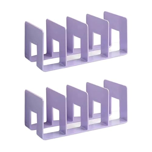 2PCS Acrylic File Organizer for Desk, Desktop Document/Mail Organizer, 4 Compartments Plastics Invisible Bookshelf Floating (12.5" x 5.7" x 5", Purple) - color: Purple