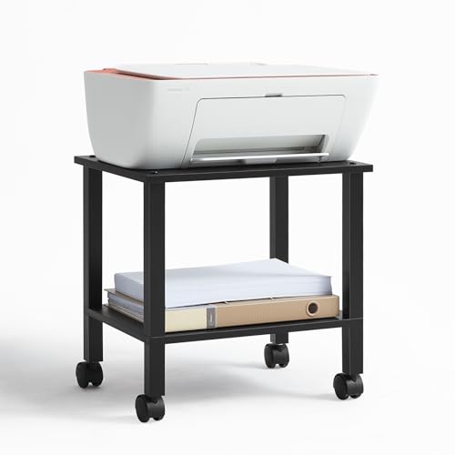YUFAM 2 Tier Under Desk Printer Stand with Storage, Black - color: Black, size: 11.8"D×15.7"W×15.3"H