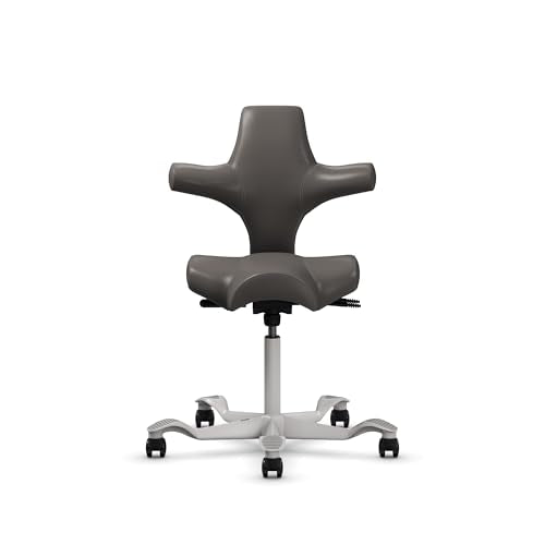 HAG Capisco Sit to Stand Chair-Silver Frame-Upholstered Gray Ash Vinyl - color: Gray Ash