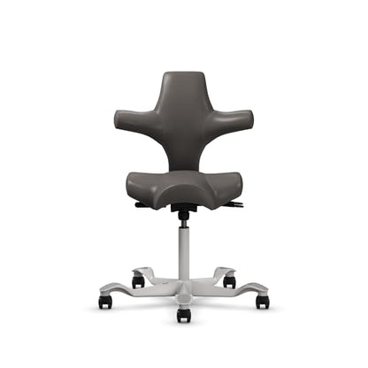 HAG Capisco Sit to Stand Chair-Silver Frame-Upholstered Gray Ash Vinyl - color: Gray Ash